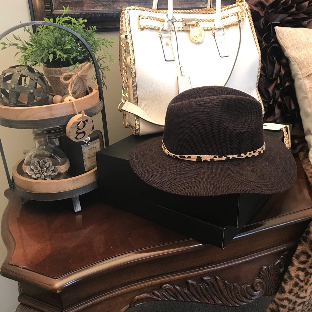 Brown Hat with Leopard Trim